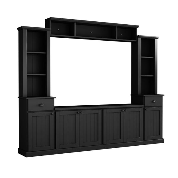 English Elm Tv Stand Wall Unit Four Piece Modular Entertainment System for Modern Living Rooms WF320398AAB