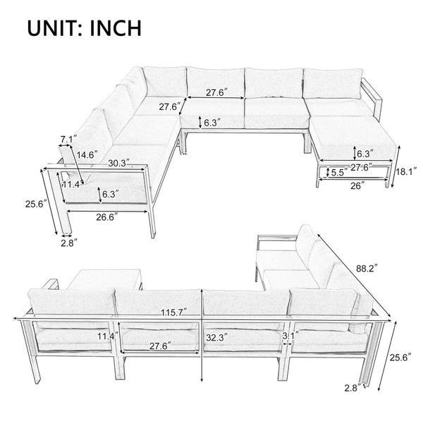 English Elm U-shaped Modular Outdoor Sectional with Rust-proof Aluminum Frame and Plush Cushions WF320455AAA
