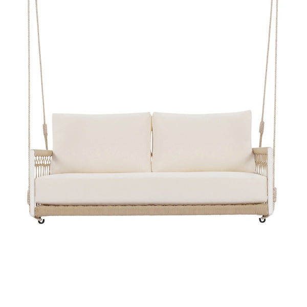 English Elm Trexm Outdoor Woven Rope Swing Sofa Iron Frame Resort Style Patio Seating for Two Beige - A WF320727AAA