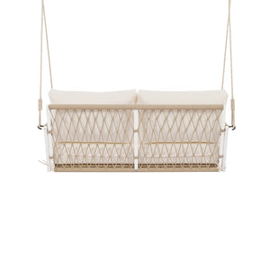 English Elm Trexm Outdoor Woven Rope Swing Sofa Iron Frame Resort Style Patio Seating for Two Beige - A WF320727AAA
