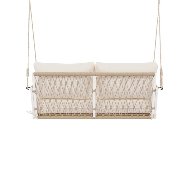 English Elm Trexm Outdoor Woven Rope Swing Sofa Iron Frame Resort Style Patio Seating for Two Beige - A WF320727AAA