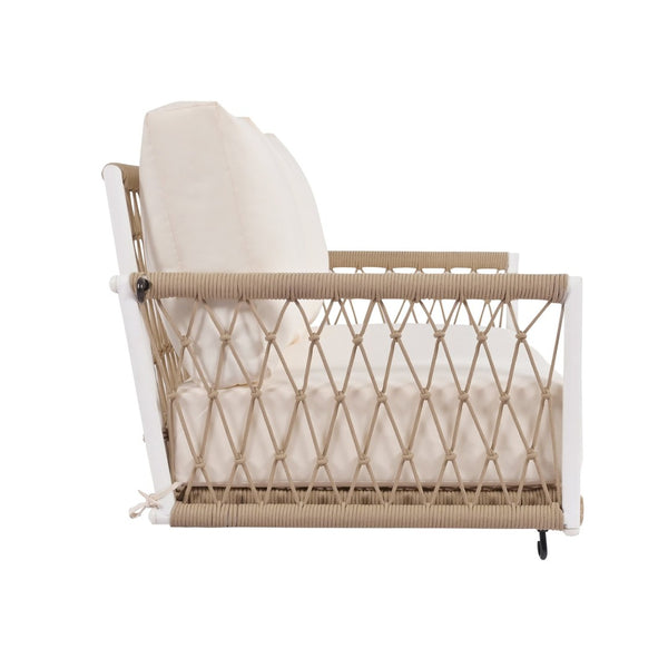 English Elm Trexm Outdoor Woven Rope Swing Sofa Iron Frame Resort Style Patio Seating for Two Beige - A WF320727AAA