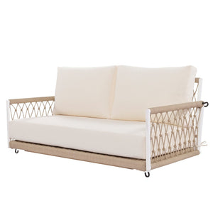 English Elm Trexm Outdoor Woven Rope Swing Sofa Iron Frame Resort Style Patio Seating for Two Beige - A WF320727AAA