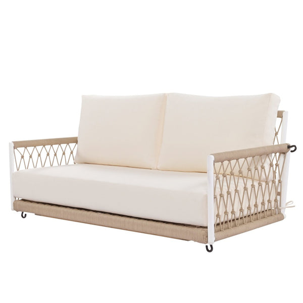 English Elm Trexm Outdoor Woven Rope Swing Sofa Iron Frame Resort Style Patio Seating for Two Beige - A WF320727AAA