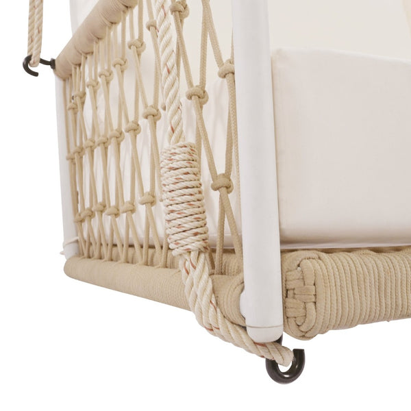 English Elm Trexm Outdoor Woven Rope Swing Sofa Iron Frame Resort Style Patio Seating for Two Beige - A WF320727AAA