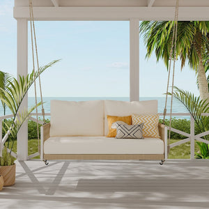 English Elm Trexm Outdoor Woven Rope Swing Sofa Iron Frame Resort Style Patio Seating for Two Beige - A WF320727AAA