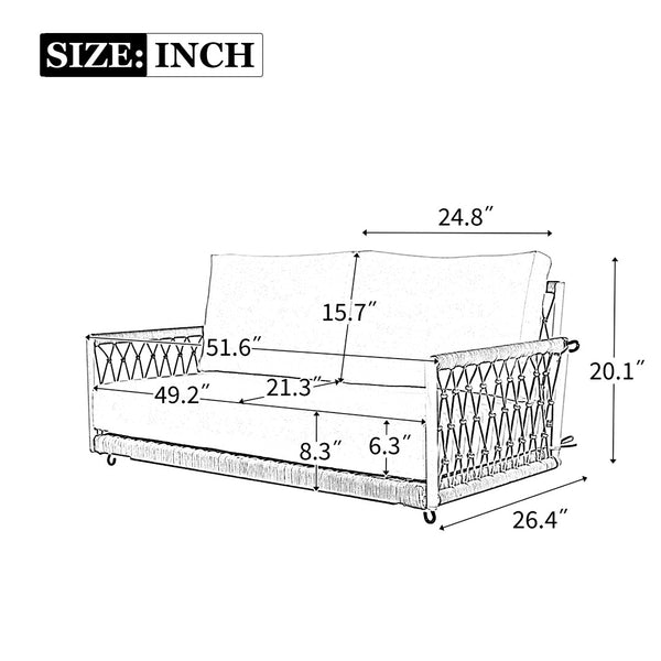 English Elm Trexm Outdoor Woven Rope Swing Sofa Iron Frame Resort Style Patio Seating for Two Beige - A WF320727AAA