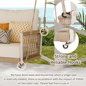 English Elm Trexm Outdoor Woven Rope Swing Sofa Iron Frame Resort Style Patio Seating for Two Beige - A WF320727AAA