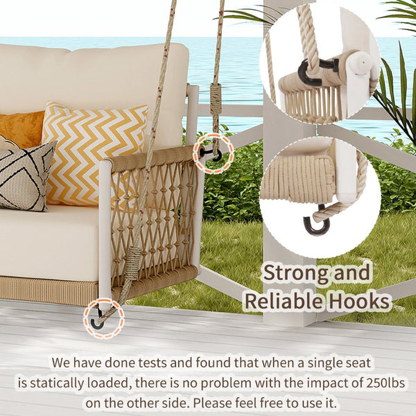 English Elm Trexm Outdoor Woven Rope Swing Sofa Iron Frame Resort Style Patio Seating for Two Beige - A WF320727AAA