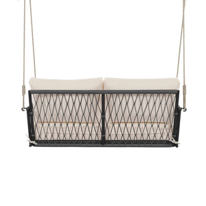 English Elm Trexm Outdoor Woven Rope Swing Sofa Iron Frame Resort Style Patio Seating for Two Beige - B WF320727AAB