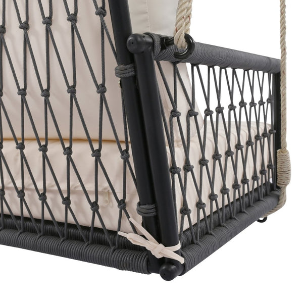 English Elm Trexm Outdoor Woven Rope Swing Sofa Iron Frame Resort Style Patio Seating for Two Beige - B WF320727AAB