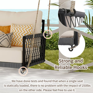 English Elm Trexm Outdoor Woven Rope Swing Sofa Iron Frame Resort Style Patio Seating for Two Beige - B WF320727AAB