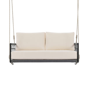 English Elm Trexm Outdoor Woven Rope Swing Sofa Iron Frame Resort Style Patio Seating for Two Beige - B WF320727AAB