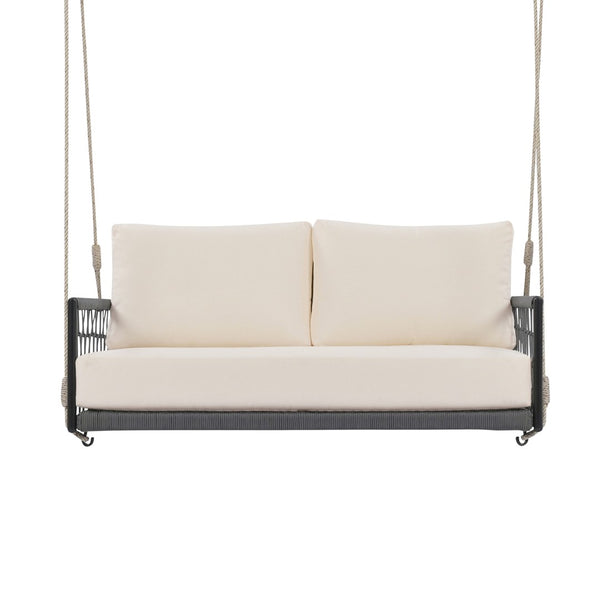 English Elm Trexm Outdoor Woven Rope Swing Sofa Iron Frame Resort Style Patio Seating for Two Beige - B WF320727AAB