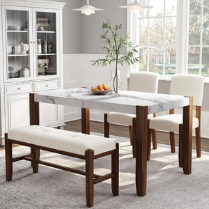 English Elm 2 Upholstered Dining Chairs and Bench with Wood Legs for Compact Modern Spaces WF321687AAK