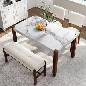 English Elm 2 Upholstered Dining Chairs and Bench with Wood Legs for Compact Modern Spaces WF321687AAK