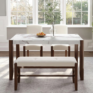 English Elm 2 Upholstered Dining Chairs and Bench with Wood Legs for Compact Modern Spaces WF321687AAK