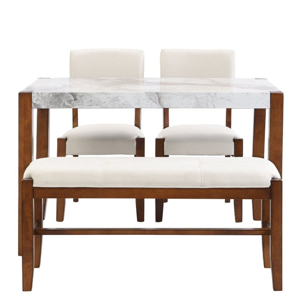 English Elm 2 Upholstered Dining Chairs and Bench with Wood Legs for Compact Modern Spaces WF321687AAK