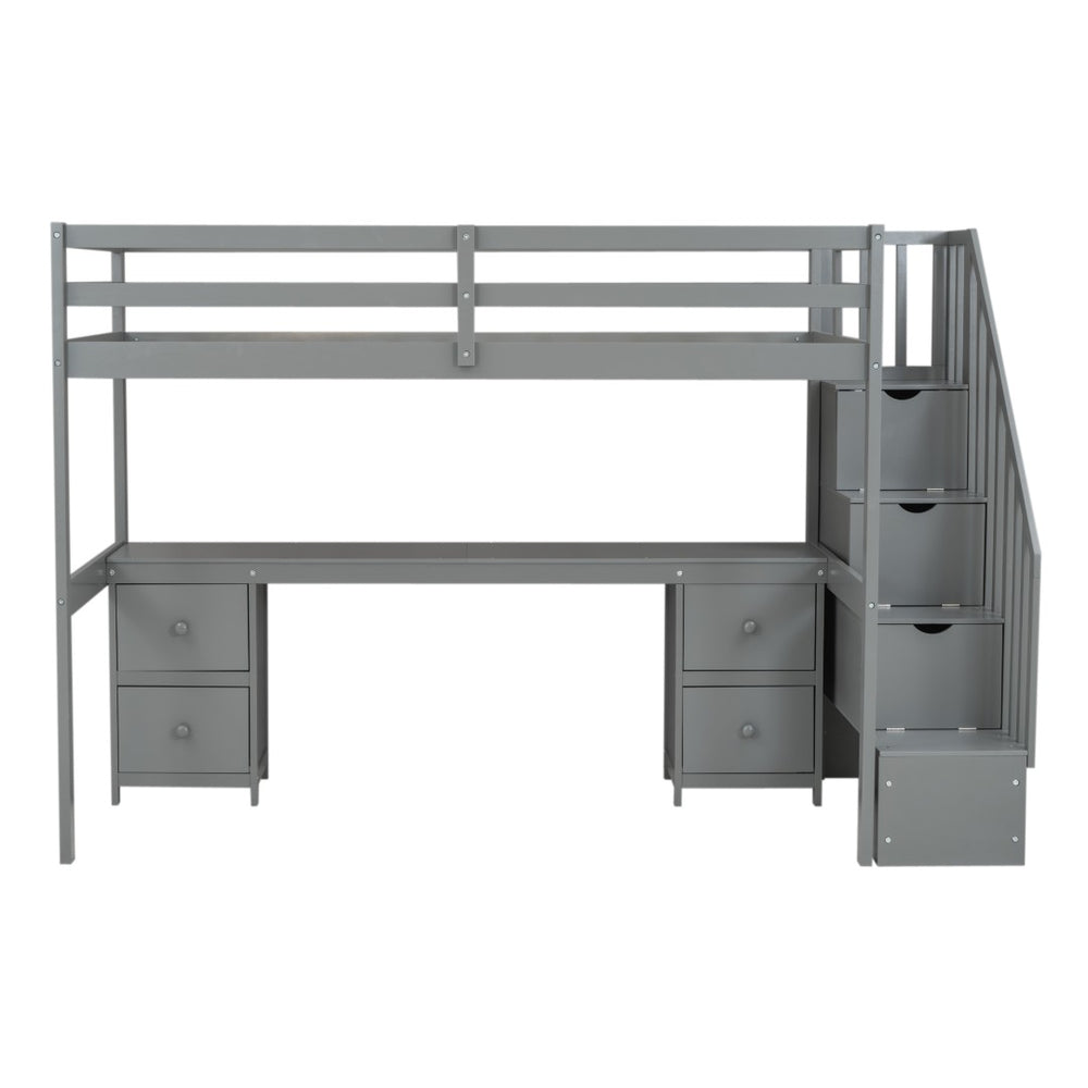 English Elm Twin Pine Loft Bed with Integrated Study Desk Two Drawers and Reversible Staircase WF321911AAE