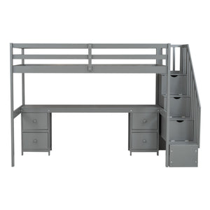 English Elm Twin Pine Loft Bed with Integrated Study Desk Two Drawers and Reversible Staircase WF321911AAE