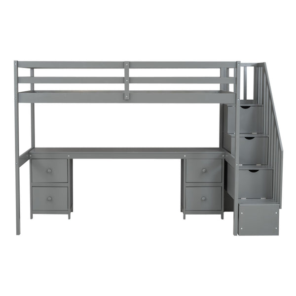 English Elm Twin Pine Loft Bed with Integrated Study Desk Two Drawers and Reversible Staircase WF321911AAE