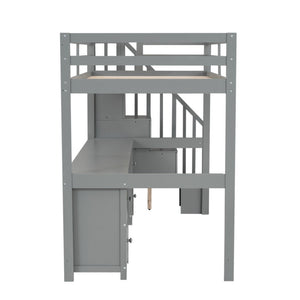 English Elm Twin Pine Loft Bed with Integrated Study Desk Two Drawers and Reversible Staircase WF321911AAE