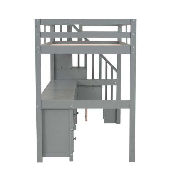English Elm Twin Pine Loft Bed with Integrated Study Desk Two Drawers and Reversible Staircase WF321911AAE
