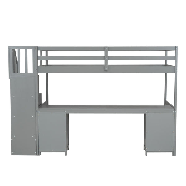 English Elm Twin Pine Loft Bed with Integrated Study Desk Two Drawers and Reversible Staircase WF321911AAE