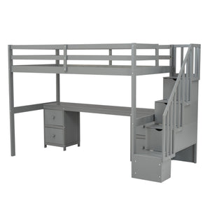 English Elm Twin Pine Loft Bed with Integrated Study Desk Two Drawers and Reversible Staircase WF321911AAE