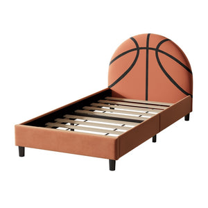 English Elm Basketball Shaped Velvet Twin Platform Bed with Embroidered Sports Headboard for Kids WF322723AAA