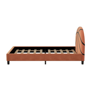 English Elm Basketball Shaped Velvet Twin Platform Bed with Embroidered Sports Headboard for Kids WF322723AAA