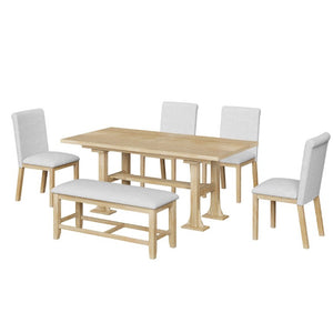 English Elm Wf323796aaa[not for Sale] Solid Wood Trestle Extendable Dining Set with Upholstered Chairs WF323796AAA