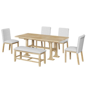 English Elm Wf323796aaa[not for Sale] Solid Wood Trestle Extendable Dining Set with Upholstered Chairs WF323796AAA