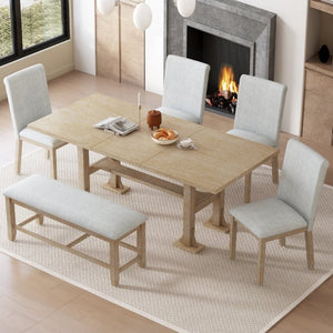 English Elm Wf323796aaa[not for Sale] Solid Wood Trestle Extendable Dining Set with Upholstered Chairs WF323796AAA