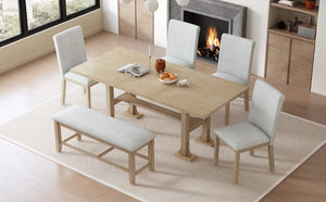 English Elm Wf323796aaa[not for Sale] Solid Wood Trestle Extendable Dining Set with Upholstered Chairs WF323796AAA
