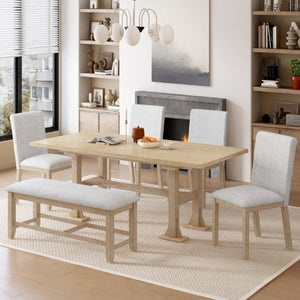 English Elm Wf323796aaa[not for Sale] Solid Wood Trestle Extendable Dining Set with Upholstered Chairs WF323796AAA