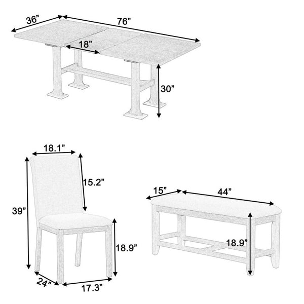 English Elm Wf323796aaa[not for Sale] Solid Wood Trestle Extendable Dining Set with Upholstered Chairs WF323796AAA