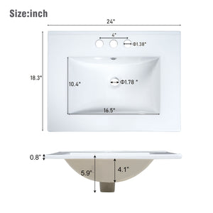 English Elm Modern Wall Mounted Bathroom Vanity with Ceramic Sink Gold Hardware and Two Drawers WF324047AAK