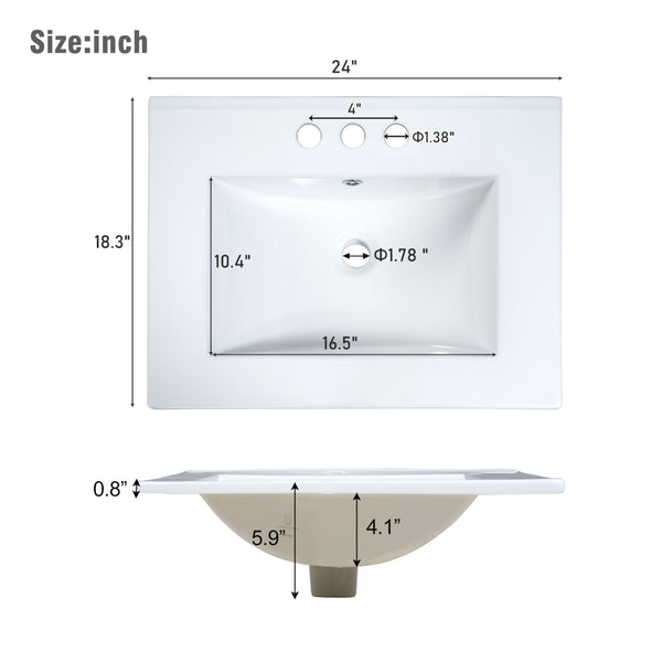English Elm Modern Wall Mounted Bathroom Vanity with Ceramic Sink Gold Hardware and Two Drawers WF324047AAK