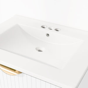 English Elm Modern Wall Mounted Bathroom Vanity with Ceramic Sink Gold Hardware and Two Drawers WF324047AAK