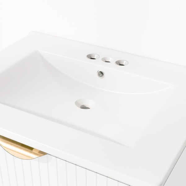 English Elm Modern Wall Mounted Bathroom Vanity with Ceramic Sink Gold Hardware and Two Drawers WF324047AAK