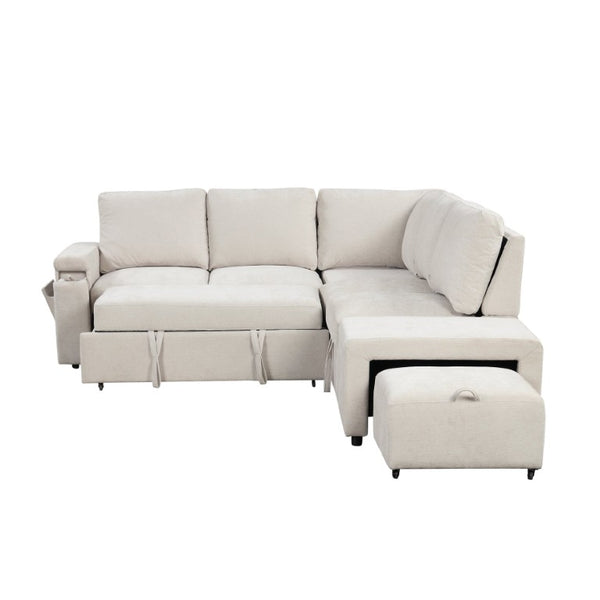 English Elm U_style Modular Sectional Sofa with Storage USB Charging and Cup Holders for Apartments WF326037AAA