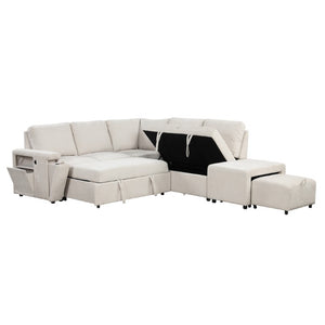 English Elm U_style Modular Sectional Sofa with Storage USB Charging and Cup Holders for Apartments WF326037AAA
