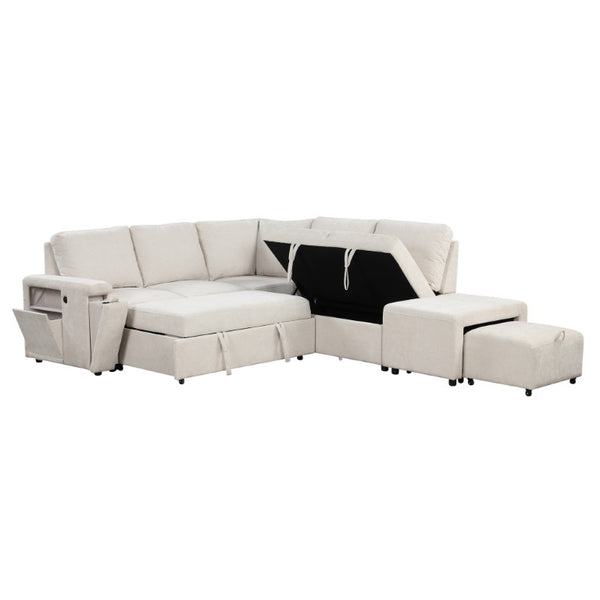 English Elm U_style Modular Sectional Sofa with Storage USB Charging and Cup Holders for Apartments WF326037AAA