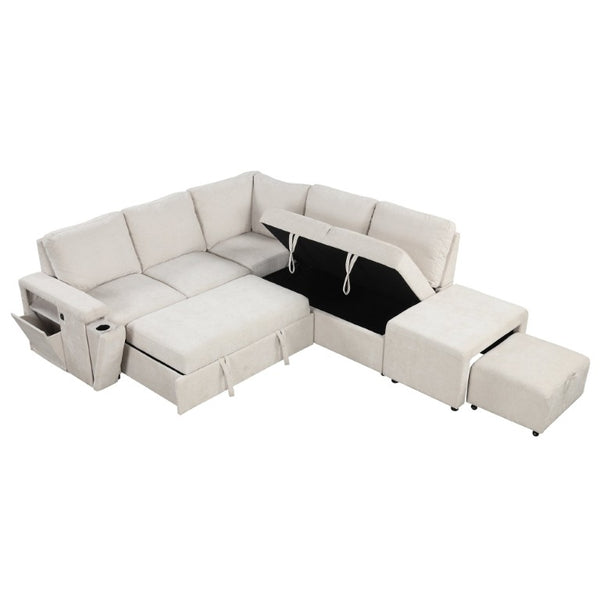 English Elm U_style Modular Sectional Sofa with Storage USB Charging and Cup Holders for Apartments WF326037AAA