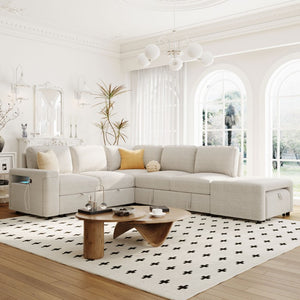English Elm U_style Modular Fabric Sectional Sofa with Storage USB Port and Cup Holders WF326038AAA