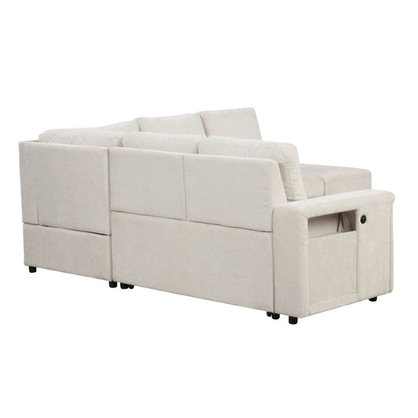 English Elm U_style Modular Fabric Sectional Sofa with Storage USB Port and Cup Holders WF326038AAA