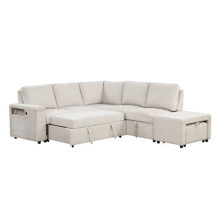 English Elm U_style Modular Fabric Sectional Sofa with Storage USB Port and Cup Holders WF326038AAA
