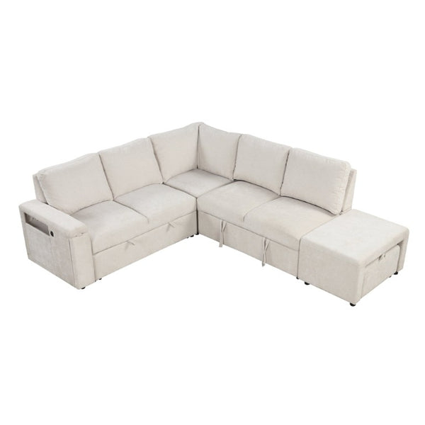 English Elm U_style Modular Fabric Sectional Sofa with Storage USB Port and Cup Holders WF326038AAA