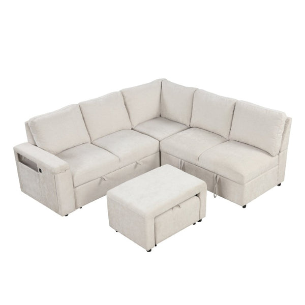 English Elm U_style Modular Fabric Sectional Sofa with Storage USB Port and Cup Holders WF326038AAA